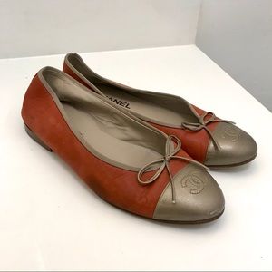 Chanel burnt orange suede ballet shoes